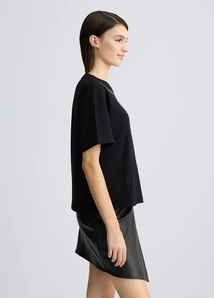 Women Liujo Tops And TShirts TShirt With Logo And Gemstones Black