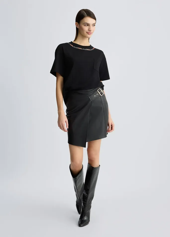 Women Liujo Tops And TShirts TShirt With Logo And Gemstones Black