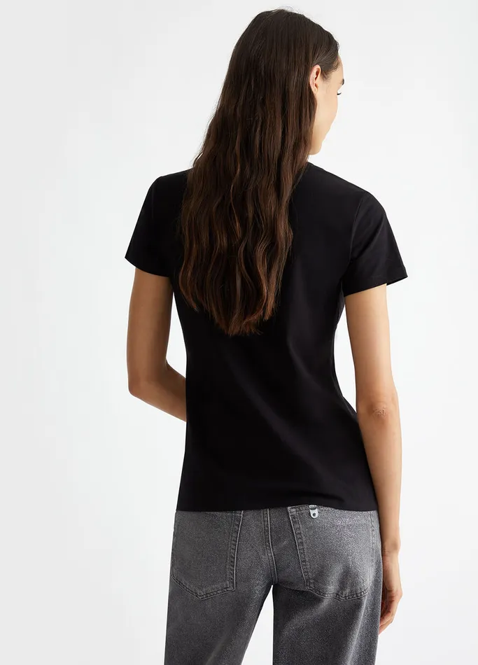 Women Liujo Tops And TShirts TShirt With Logo And Gemstones Blackcircle Print
