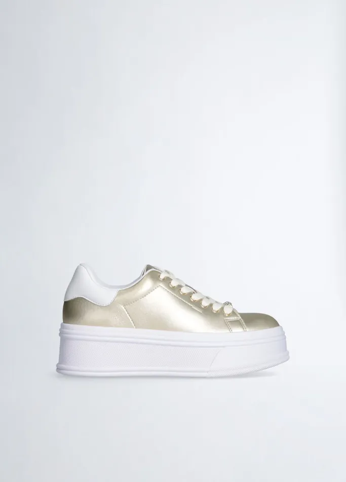 Women Liujo Trainers Gold Leather Platform Sneakers