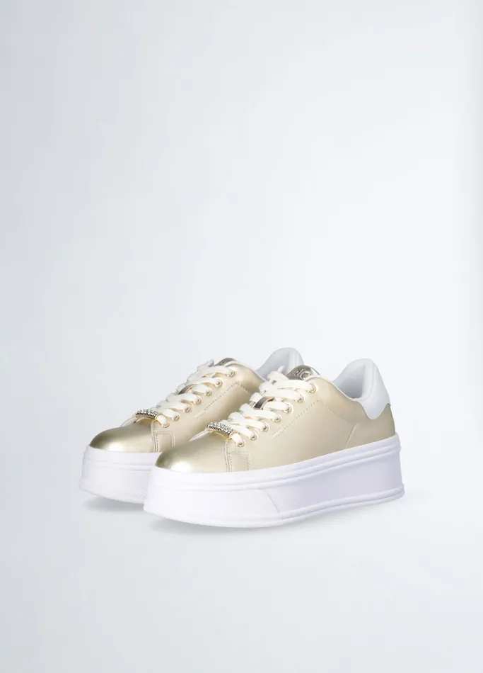 Women Liujo Trainers Gold Leather Platform Sneakers