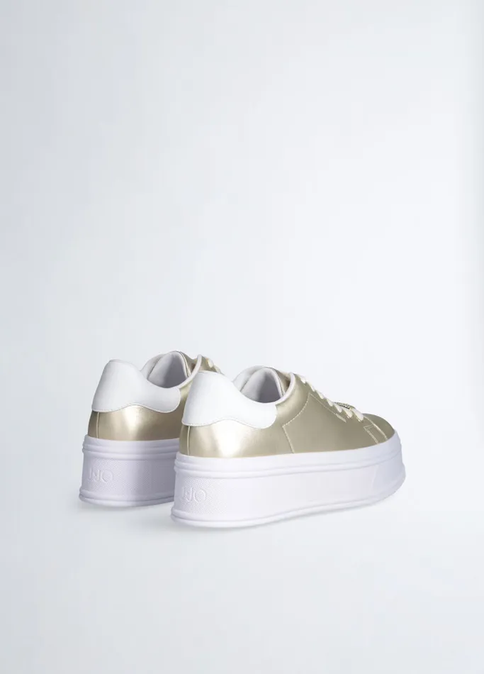 Women Liujo Trainers Gold Leather Platform Sneakers