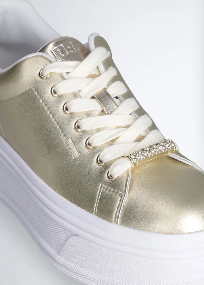 Women Liujo Trainers Gold Leather Platform Sneakers