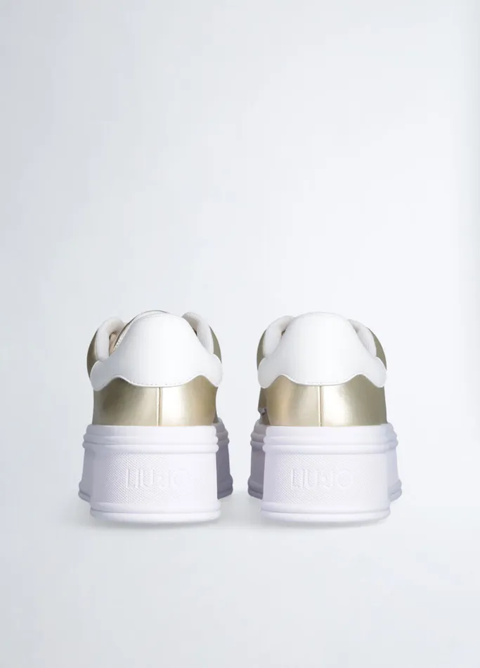 Women Liujo Trainers Gold Leather Platform Sneakers