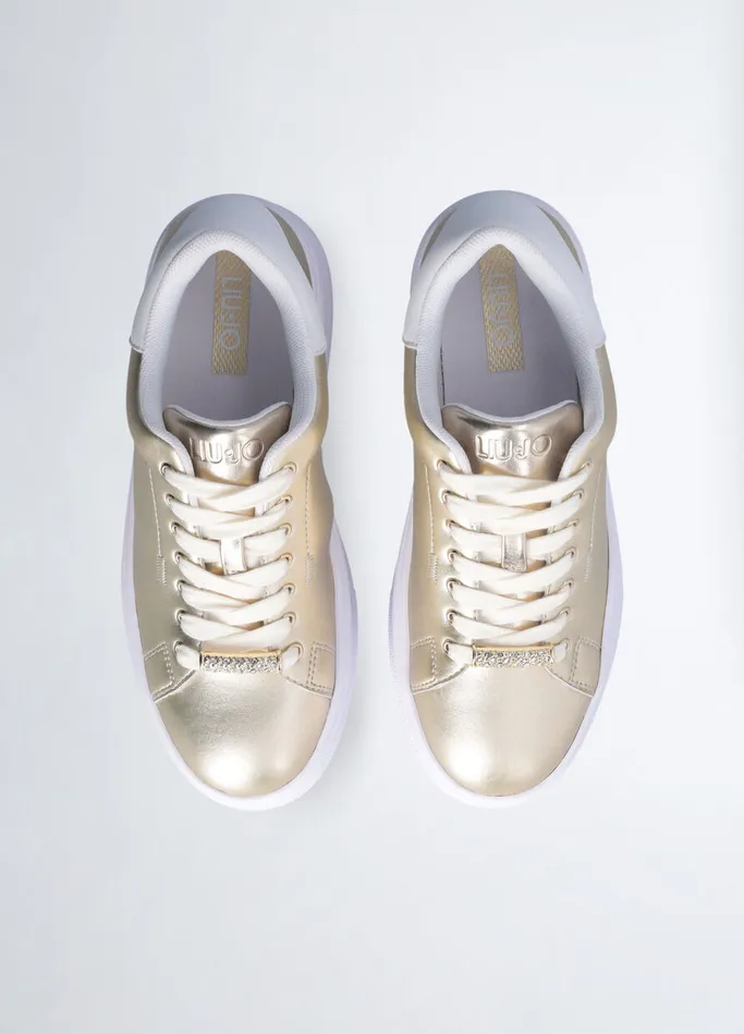 Women Liujo Trainers Gold Leather Platform Sneakers
