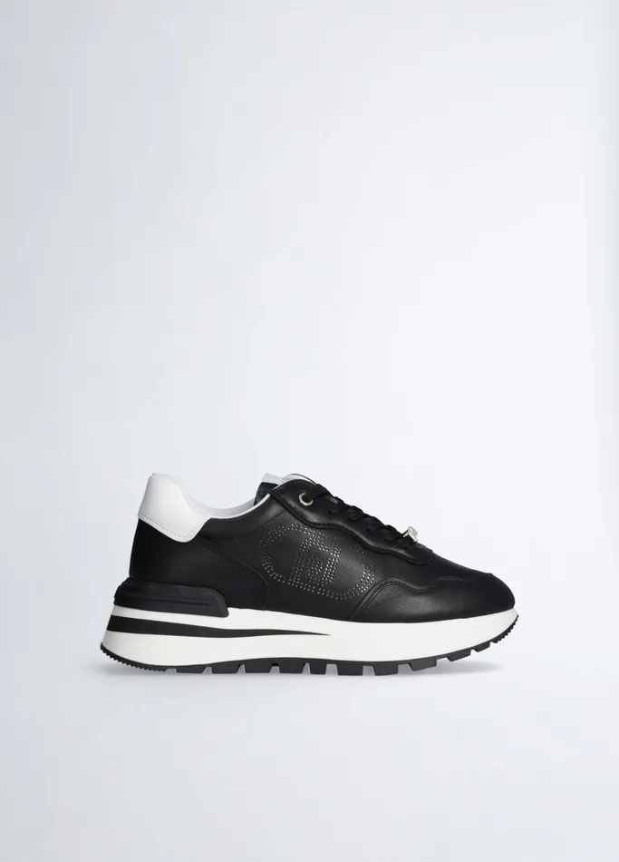 Women Liujo Trainers Leather Sneakers With Openwork Logo Black