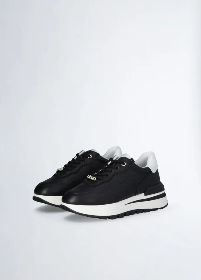 Women Liujo Trainers Leather Sneakers With Openwork Logo Black