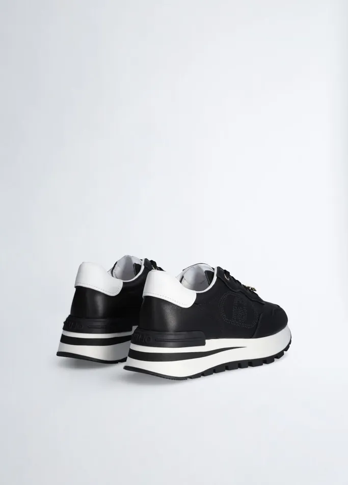 Women Liujo Trainers Leather Sneakers With Openwork Logo Black