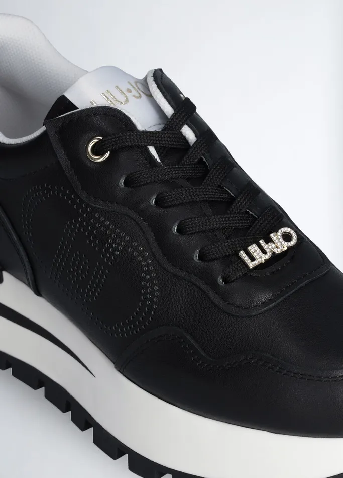 Women Liujo Trainers Leather Sneakers With Openwork Logo Black