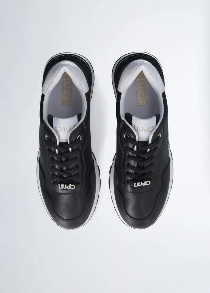 Women Liujo Trainers Leather Sneakers With Openwork Logo Black