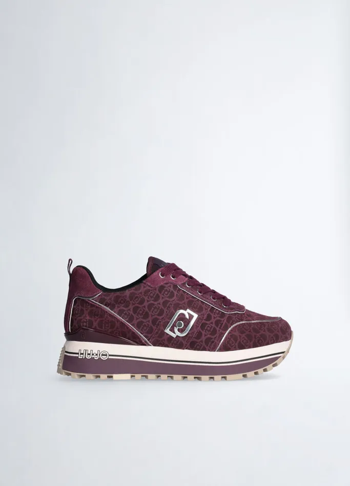 Women Liujo Trainers Suede Platform Sneakers Burgundy