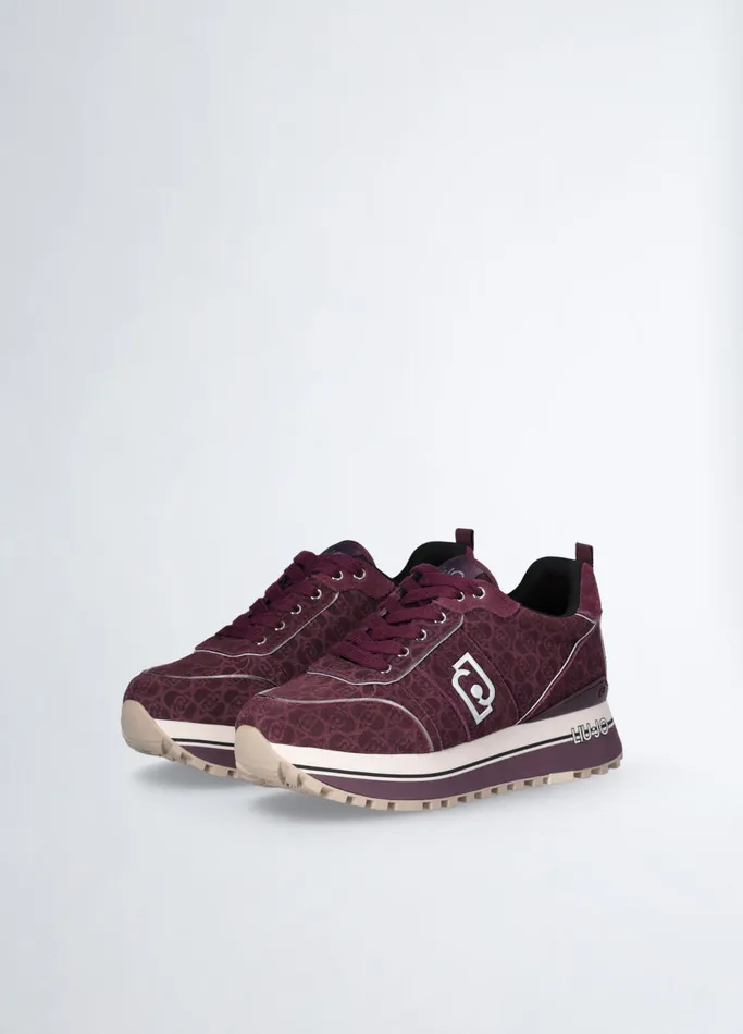 Women Liujo Trainers Suede Platform Sneakers Burgundy
