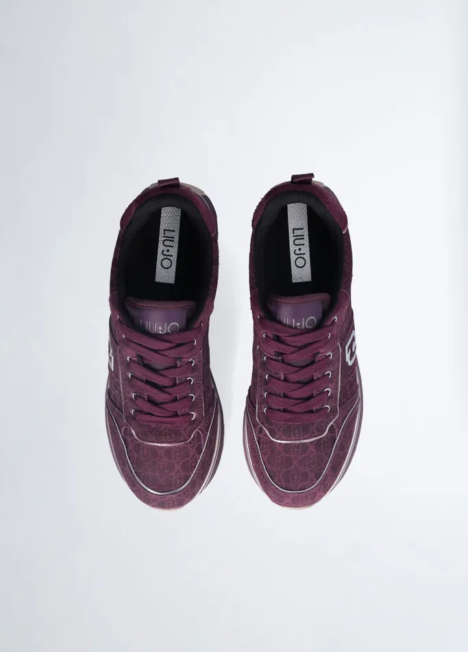 Women Liujo Trainers Suede Platform Sneakers Burgundy