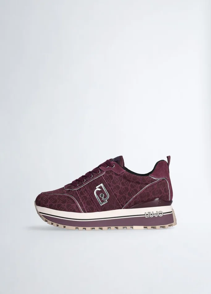 Women Liujo Trainers Suede Platform Sneakers Burgundy