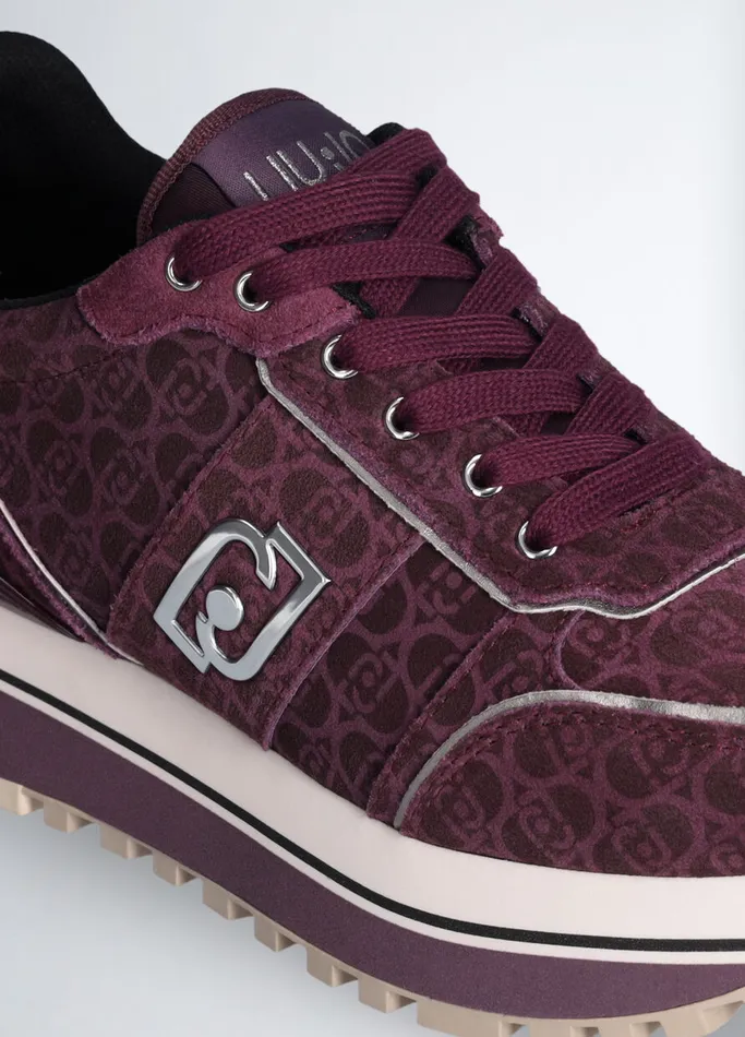 Women Liujo Trainers Suede Platform Sneakers Burgundy