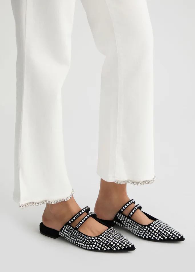 Women Liujo Trousers Bottom Up Bootcut Jeans With Rhinestones White Wool
