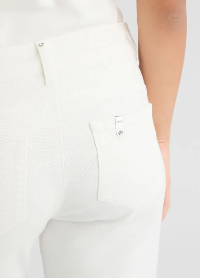 Women Liujo Trousers Bottom Up Bootcut Jeans With Rhinestones White Wool