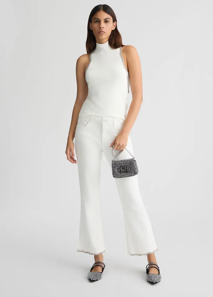 Women Liujo Trousers Bottom Up Bootcut Jeans With Rhinestones White Wool