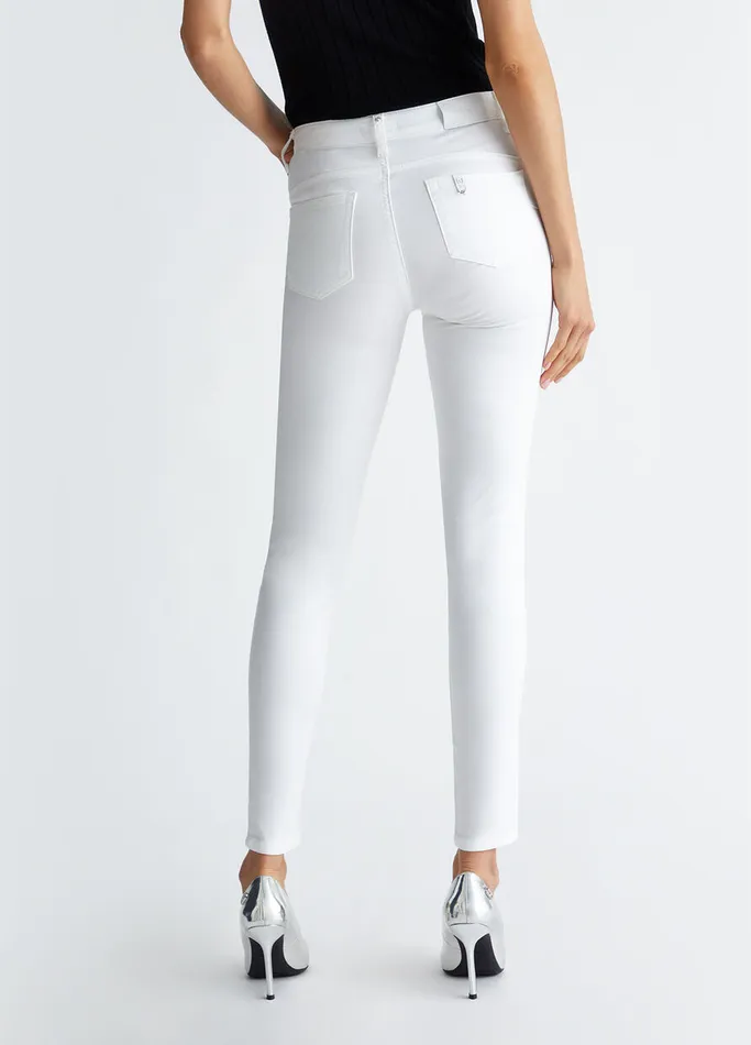 Women Liujo Trousers Bottom Up Skinny Pants White Wool