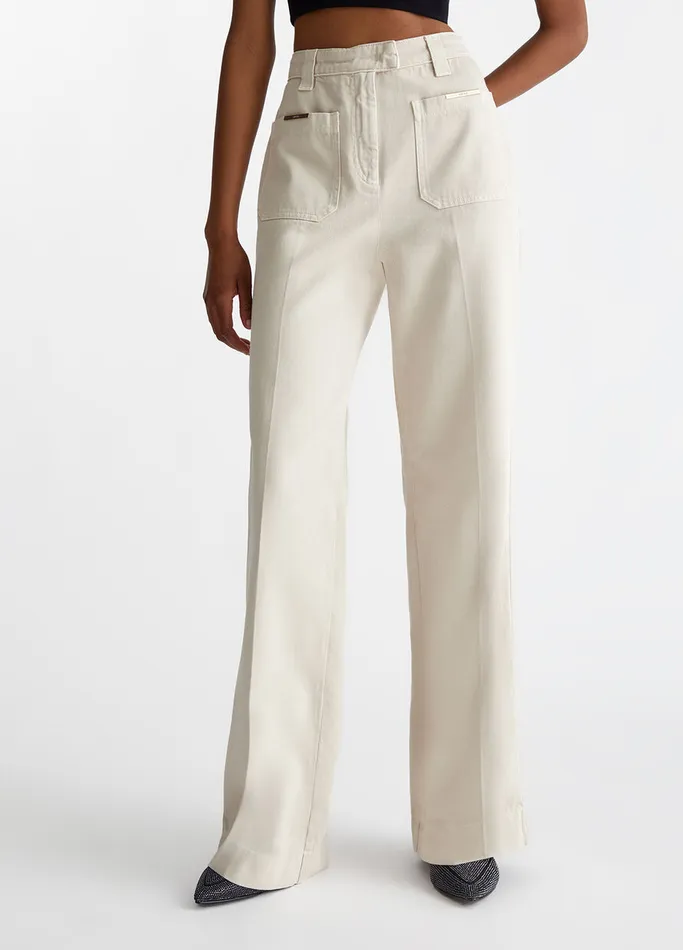 Women Liujo Trousers Cotton StraightLeg Trousers Grey