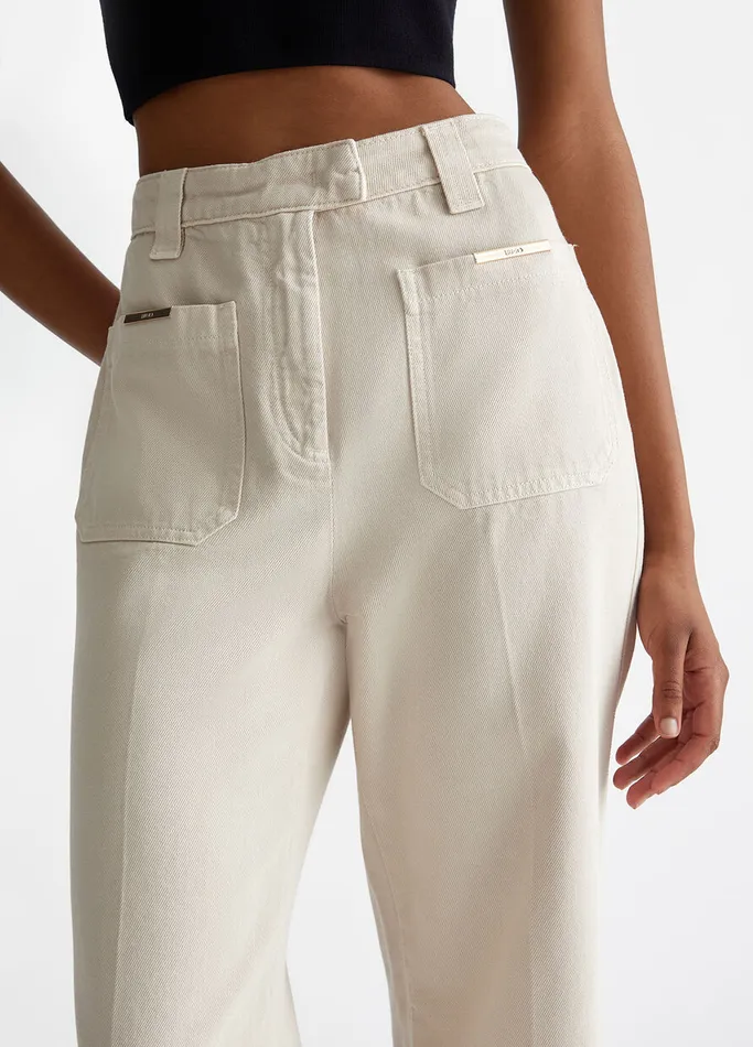 Women Liujo Trousers Cotton StraightLeg Trousers Grey