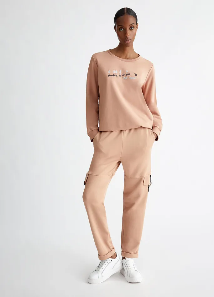 Women Liujo Trousers Fleece Cargo Pants Peach