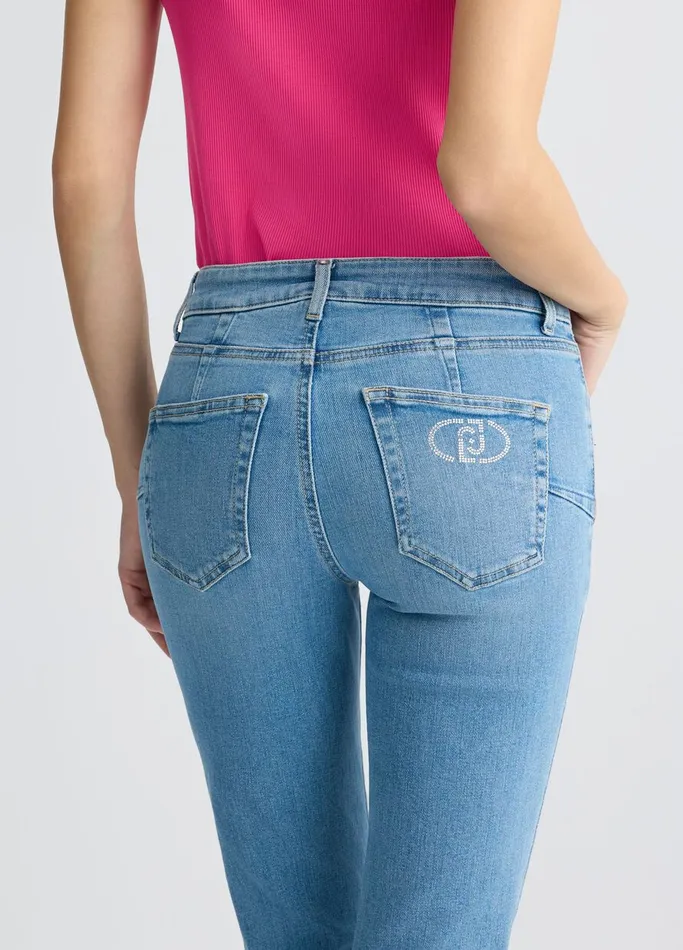 Women Liujo Trousers Light SlimFit Jeans With Rhinestones Light Denim