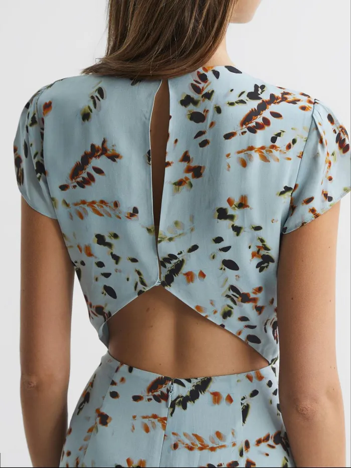 Women Livia Printed Cut Out Back Midi Dress Blue Reiss Dresses
