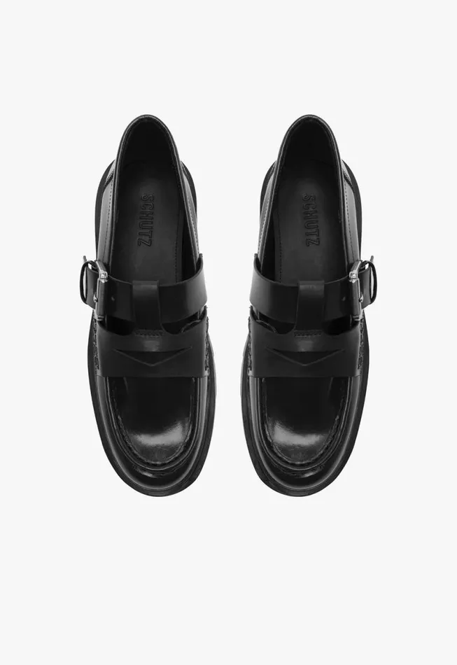 Women Loafers Schutz Shoes Alana Flat Black