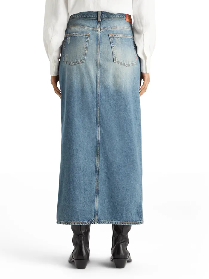Women Long Vintage Washed Denim Skirt With Front Split Frisco Nights Scotch and Soda Skirts and Shorts Women Long Vintage Washed Denim Skirt With Front Split Frisco Nights Scotch and Soda Skirts and Shorts