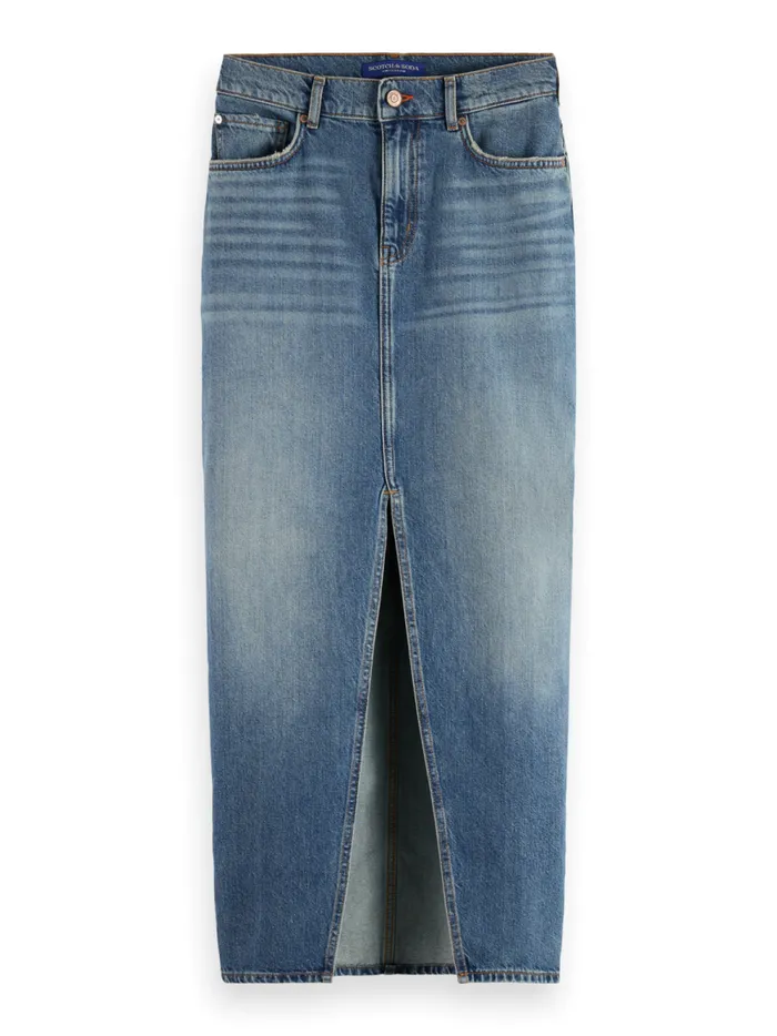 Women Long Vintage Washed Denim Skirt With Front Split Frisco Nights Scotch and Soda Skirts and Shorts Women Long Vintage Washed Denim Skirt With Front Split Frisco Nights Scotch and Soda Skirts and Shorts