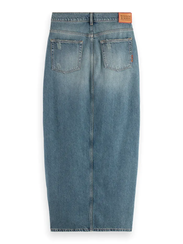 Women Long Vintage Washed Denim Skirt With Front Split Frisco Nights Scotch and Soda Skirts and Shorts Women Long Vintage Washed Denim Skirt With Front Split Frisco Nights Scotch and Soda Skirts and Shorts