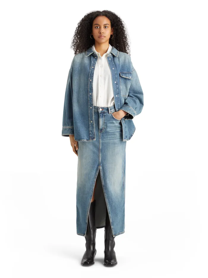 Women Long Vintage Washed Denim Skirt With Front Split Frisco Nights Scotch and Soda Skirts and Shorts Women Long Vintage Washed Denim Skirt With Front Split Frisco Nights Scotch and Soda Skirts and Shorts