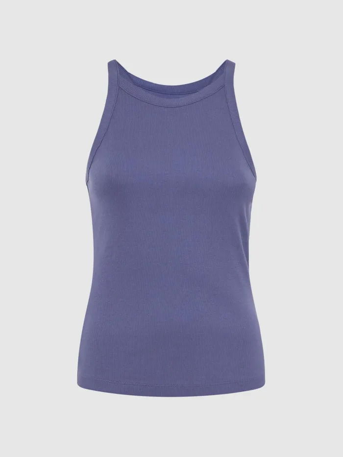 Women Louisa Crew Neck Ribbed Cami Vest Top Dusty Blue Reiss Tops