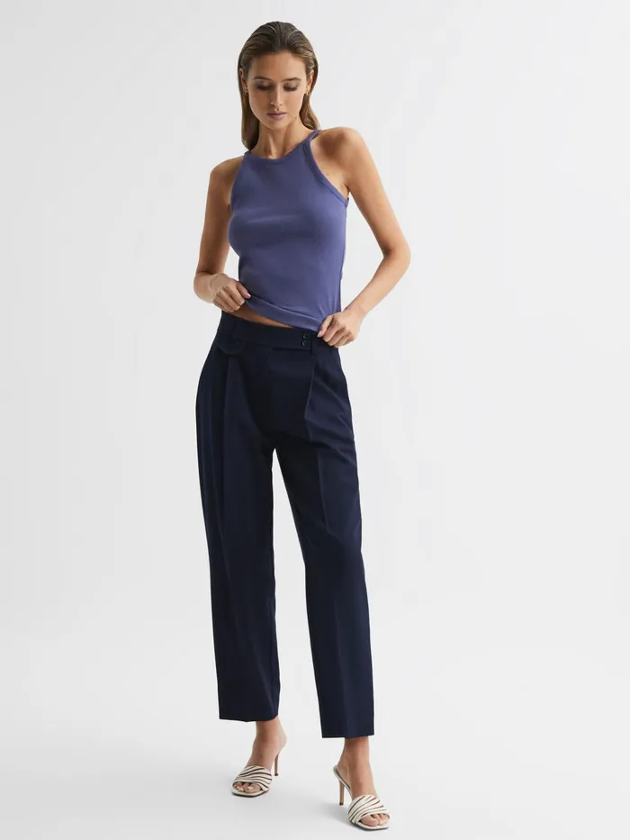 Women Louisa Crew Neck Ribbed Cami Vest Top Dusty Blue Reiss Tops