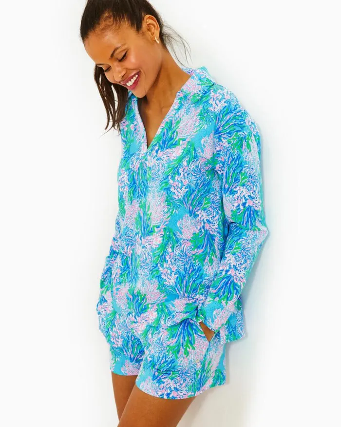 Women Loungewear Lilly Pulitzer Clanton Long Sleeve Top and Loxley Knit Short Set Las Olas Aqua Strong Current Sea Women Loungewear Lilly Pulitzer Clanton Long Sleeve Top and Loxley Knit Short Set Las Olas Aqua Strong Current Sea