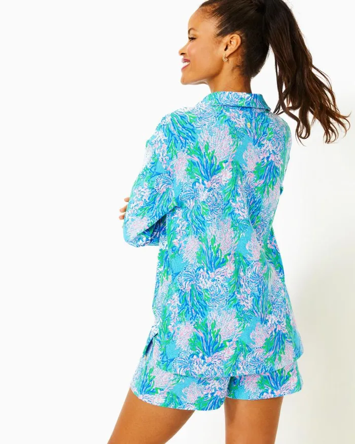 Women Loungewear Lilly Pulitzer Clanton Long Sleeve Top and Loxley Knit Short Set Las Olas Aqua Strong Current Sea Women Loungewear Lilly Pulitzer Clanton Long Sleeve Top and Loxley Knit Short Set Las Olas Aqua Strong Current Sea