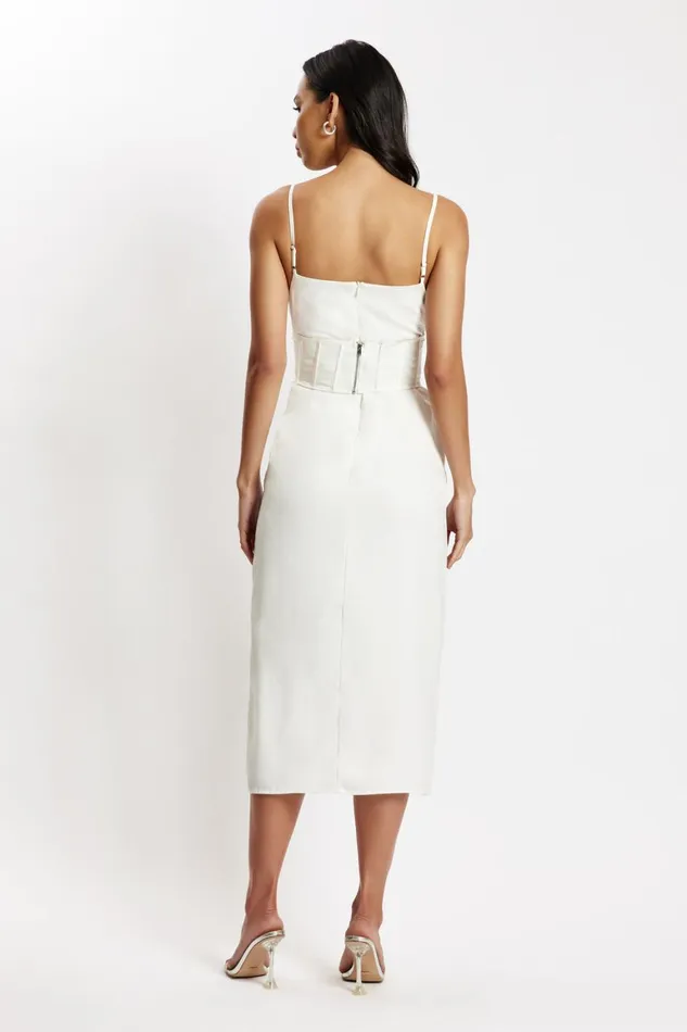 Women Lucy Cowl Midi Dress With Corset 8211 White White Meshki Midi Dresses Women Lucy Cowl Midi Dress With Corset 8211 White White Meshki Midi Dresses