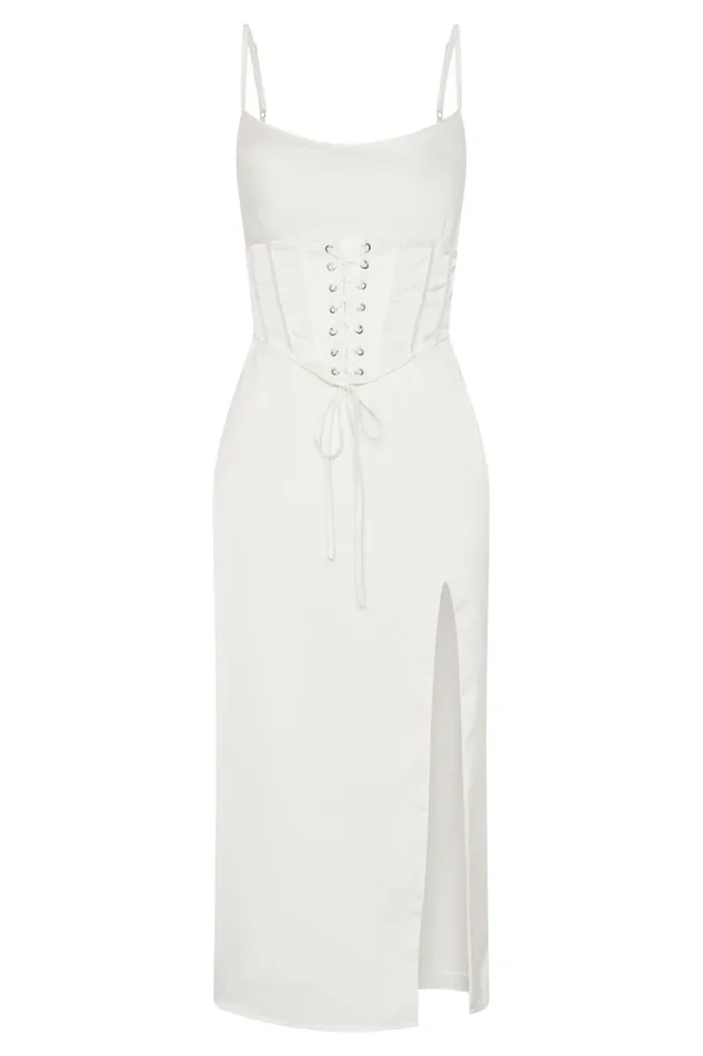 Women Lucy Cowl Midi Dress With Corset 8211 White White Meshki Midi Dresses Women Lucy Cowl Midi Dress With Corset 8211 White White Meshki Midi Dresses
