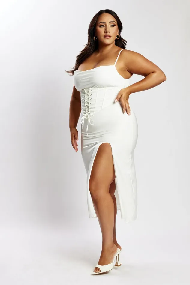 Women Lucy Cowl Midi Dress With Corset 8211 White White Meshki Midi Dresses Women Lucy Cowl Midi Dress With Corset 8211 White White Meshki Midi Dresses
