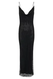 Women Madelaine Diamante Mesh Cowl Maxi Dress 8211 Black Black Meshki Maxi Dresses
