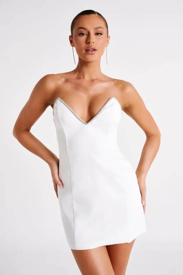 Women Madi Suiting Mini Dress With Diamante Rope 8211 White White Meshki Mini Dresses