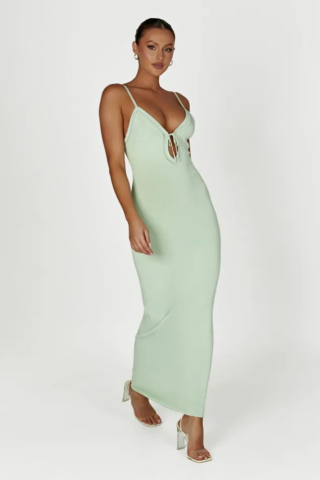 Women Maia Pointelle Knit Maxi Dress 8211 Pistachio Green Pistachiogreen Meshki Maxi Dresses