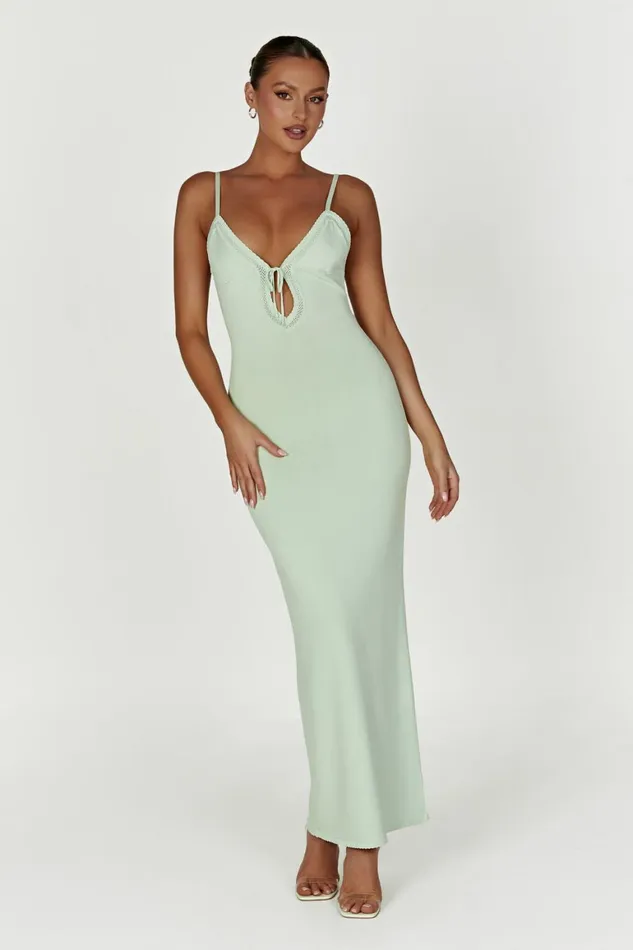 Women Maia Pointelle Knit Maxi Dress 8211 Pistachio Green Pistachiogreen Meshki Maxi Dresses
