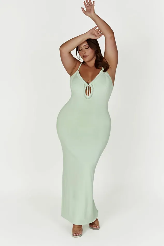 Women Maia Pointelle Knit Maxi Dress 8211 Pistachio Green Pistachiogreen Meshki Maxi Dresses