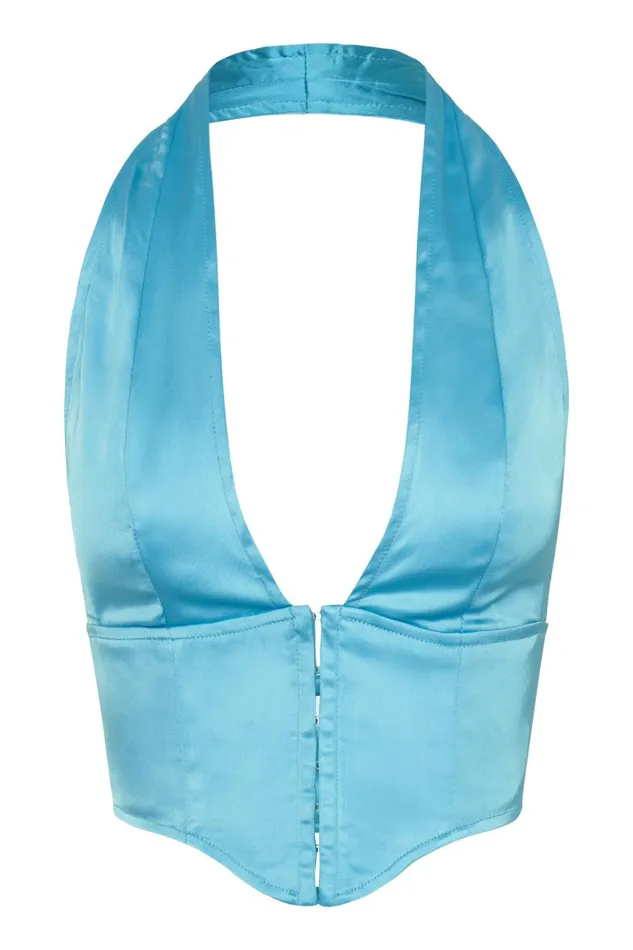 Women Mallory Satin Corset Top 8211 Aquamarine Aquamarine Meshki Crop Tops Women Mallory Satin Corset Top 8211 Aquamarine Aquamarine Meshki Crop Tops