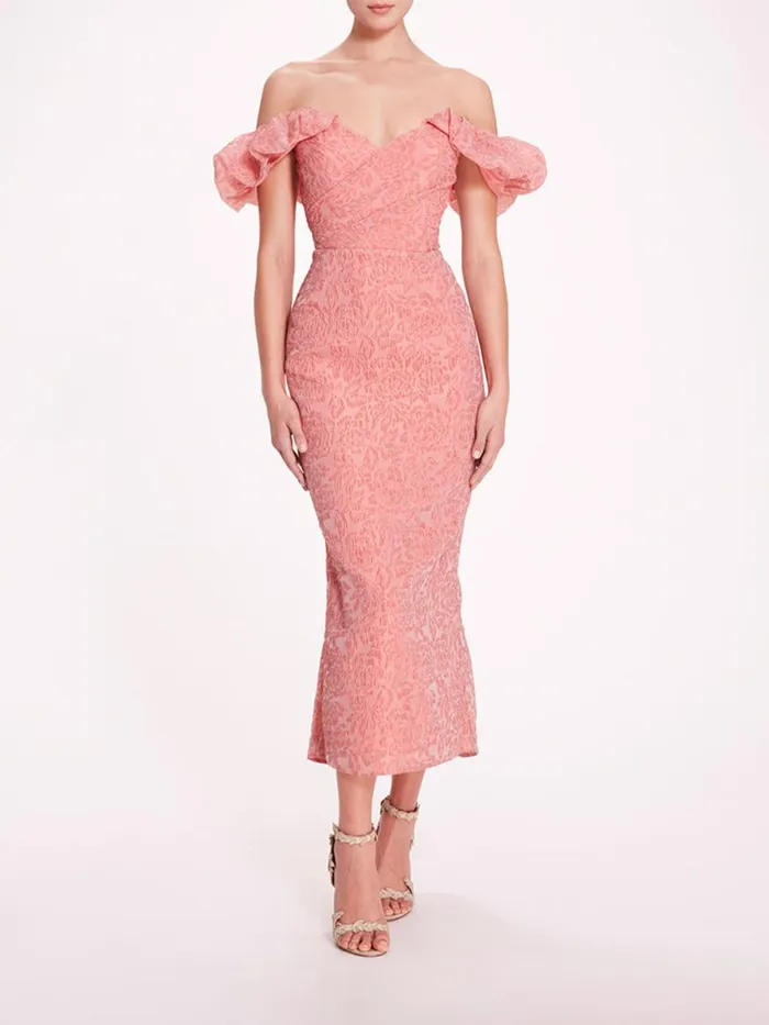 Women Marchesa Notte Marchesa Cloque Midi Dress Pink
