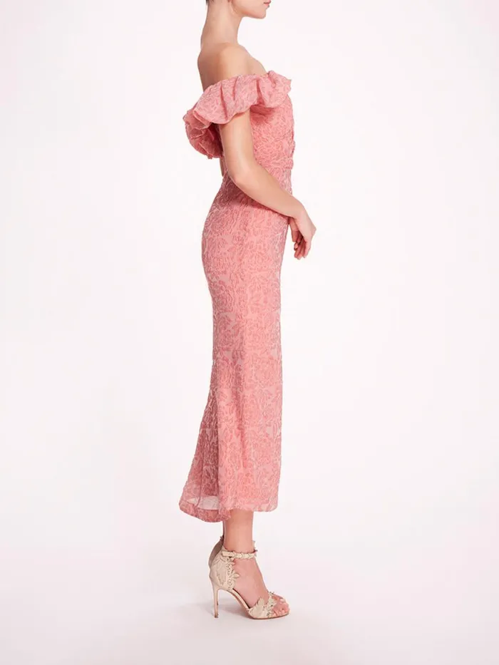 Women Marchesa Notte Marchesa Cloque Midi Dress Pink