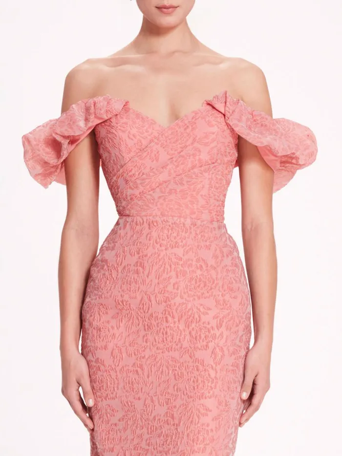 Women Marchesa Notte Marchesa Cloque Midi Dress Pink