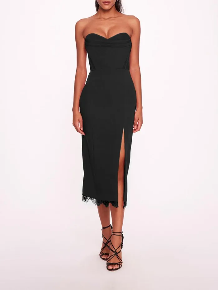Women Marchesa Notte Marchesa Draped Bodice Crepe Dress Black